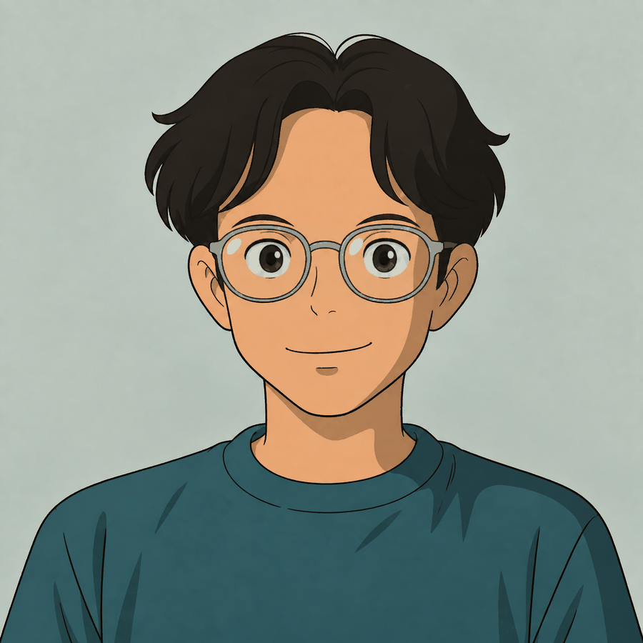 Illustrated portrait of Allan blinking
